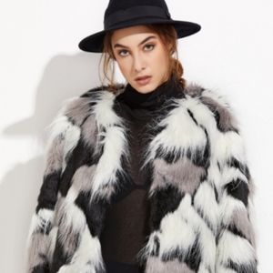 New Patchwork Faux Fur Cropped Coat NWOT